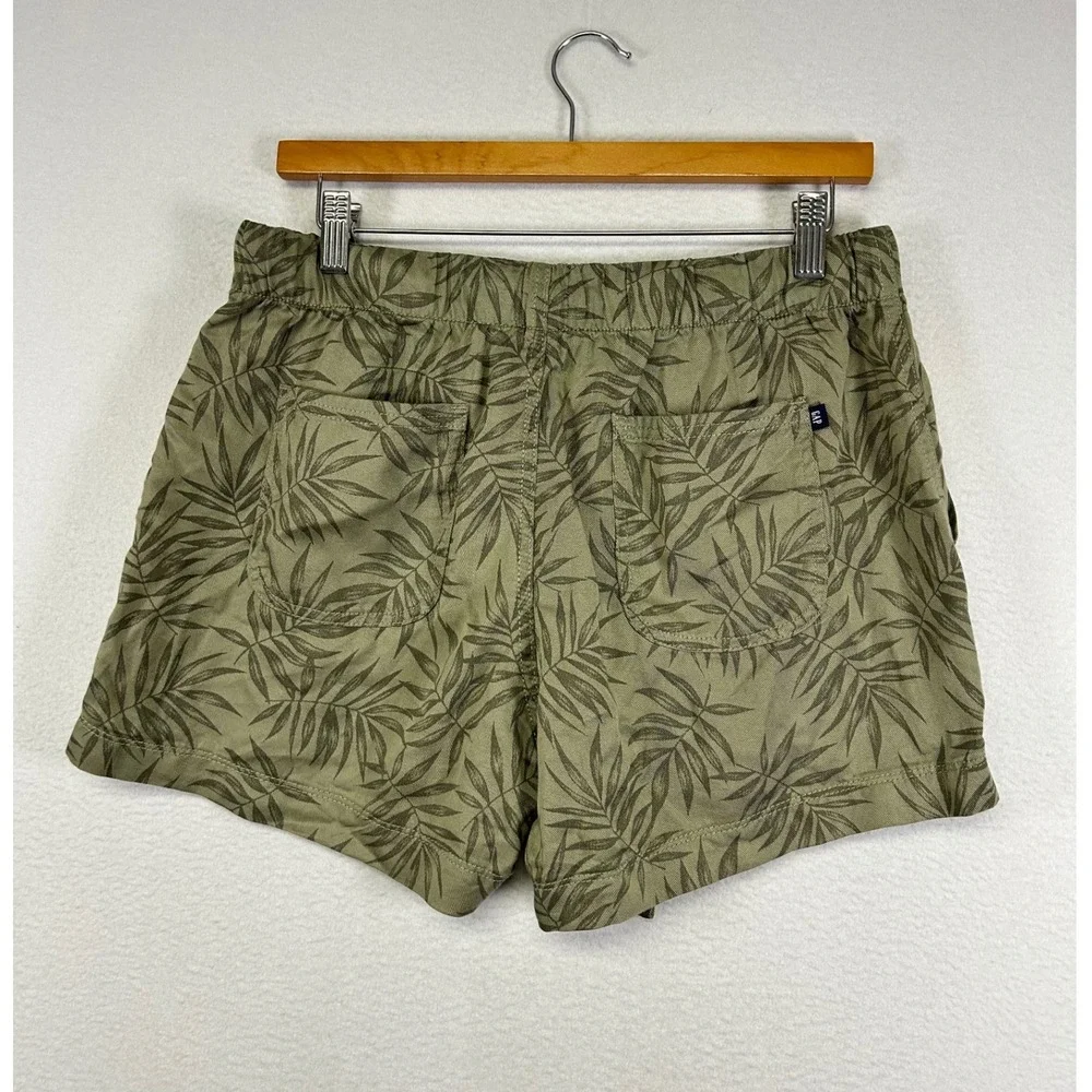 Tropical Boho Summer Gap Women S Olive Green Leaf‎ Print Drawstring Shorts